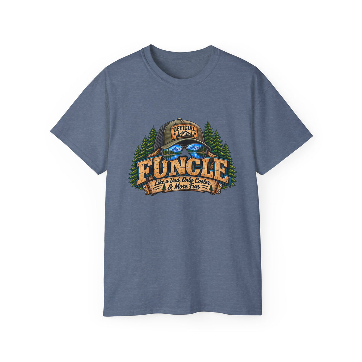 Uncle Camping T-Shirt — “Official Funcle” Outdoors Hat & Sunglasses Design