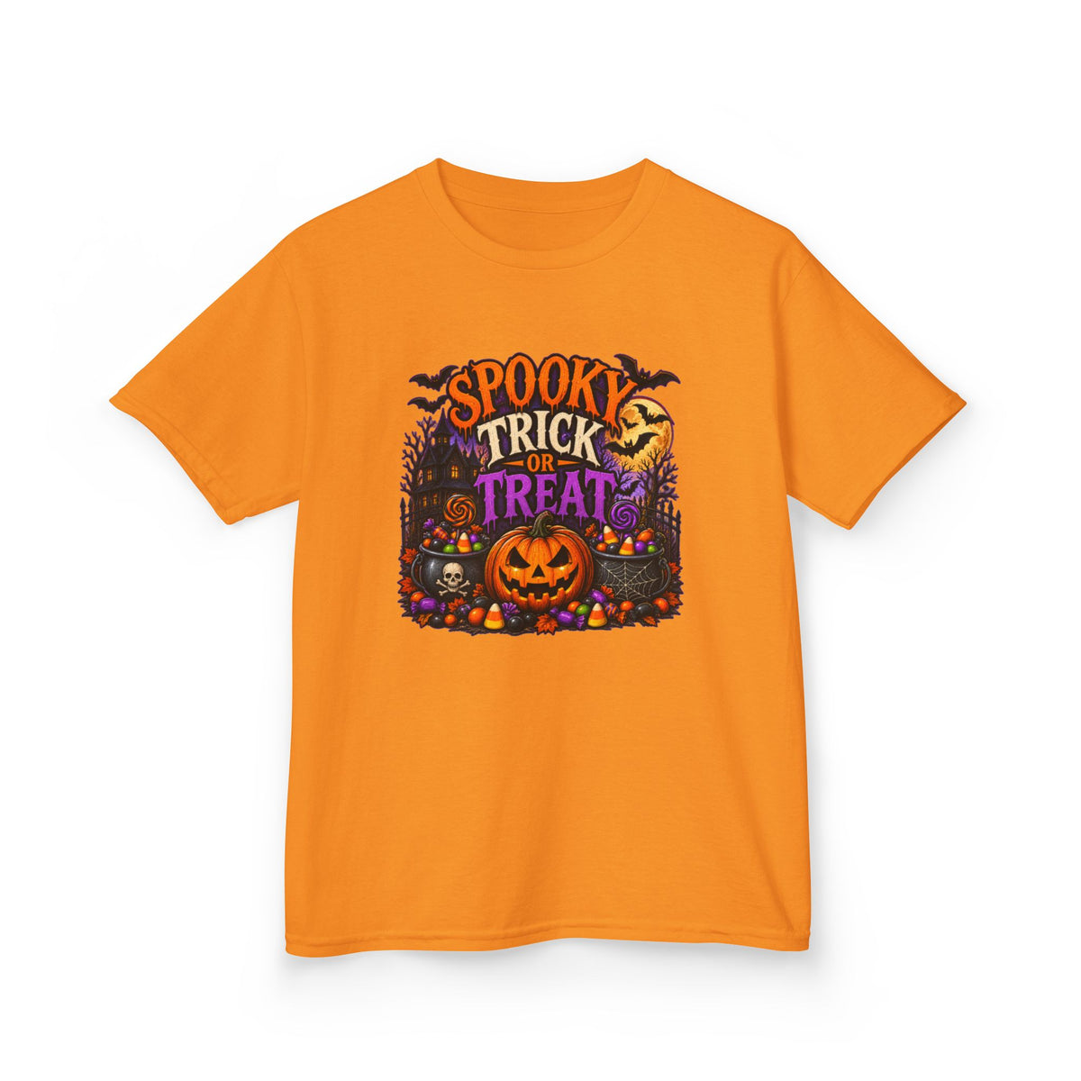 Trick or Treat Halloween Pumpkin Kids Tee | Jack-o'-Lantern, Haunted House