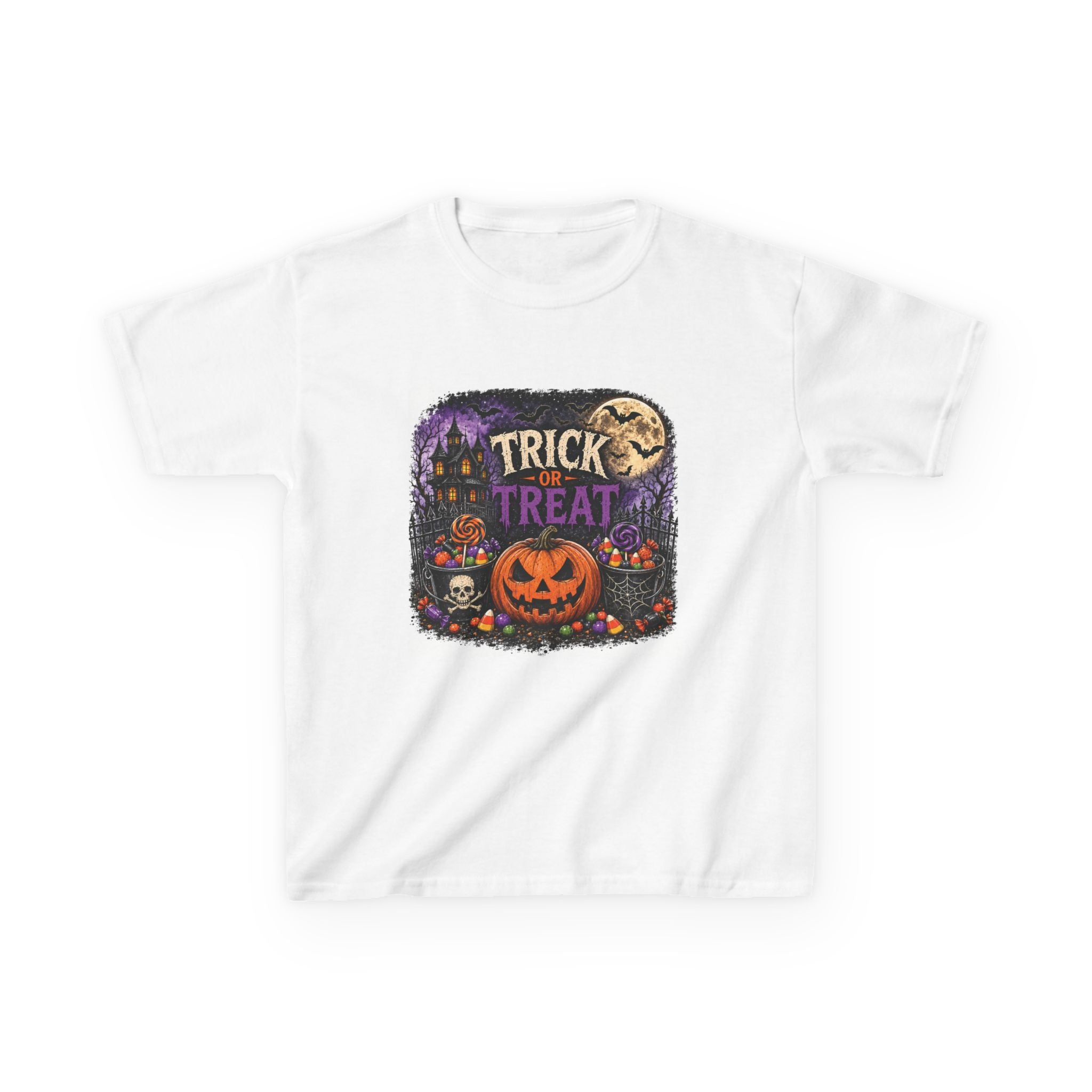 Trick or Treat Halloween Pumpkin Kids Tee | Jack-o'-Lantern, Haunted House