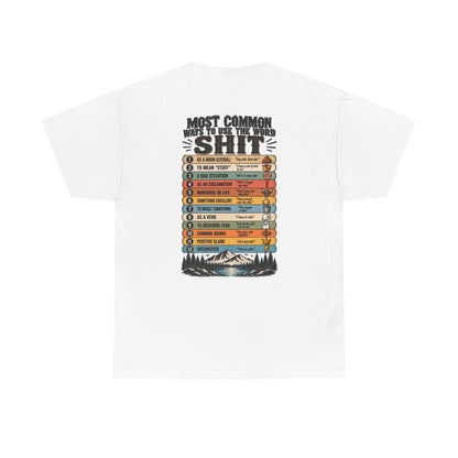 Camping Humor T‑Shirt — “Most Common Shit” Outdoor Checklist Tee