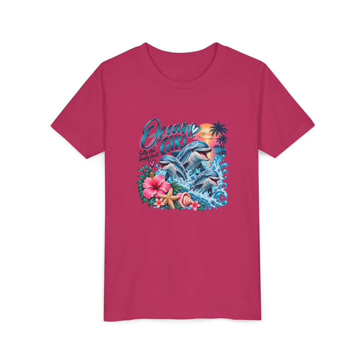 Ocean Girl Youth Tee — Dolphin Beach Graphic Tee for Kids