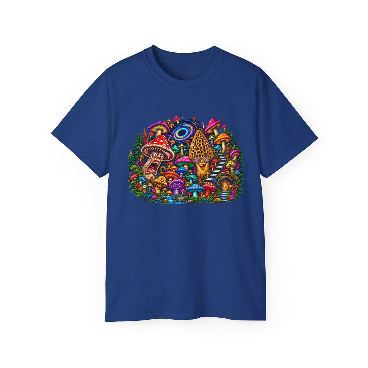 Psychedelic Mushroom Garden Tee — Colorful Magic Fungi Graphic T-Shirt