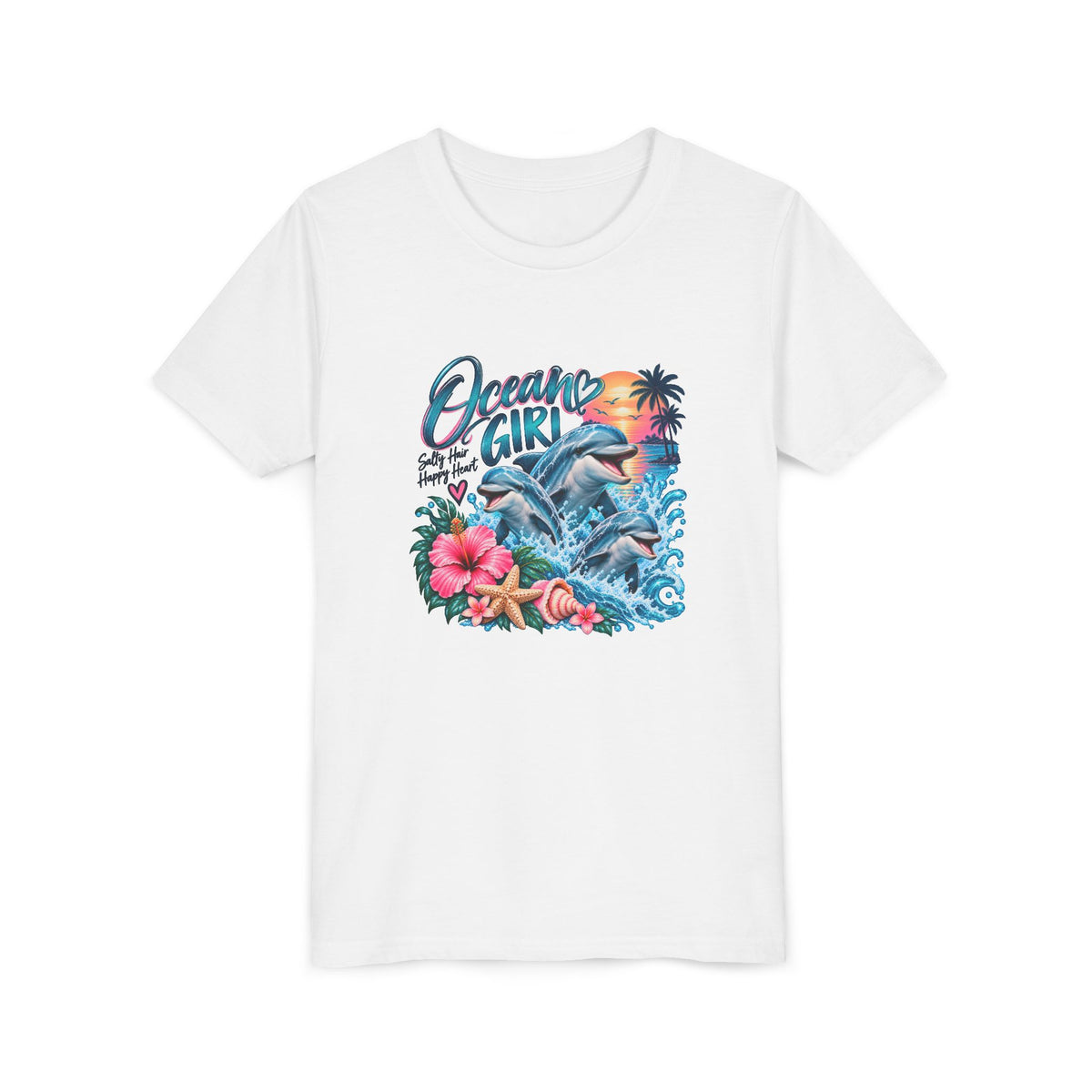 Ocean Girl Youth Tee — Dolphin Beach Graphic Tee for Kids