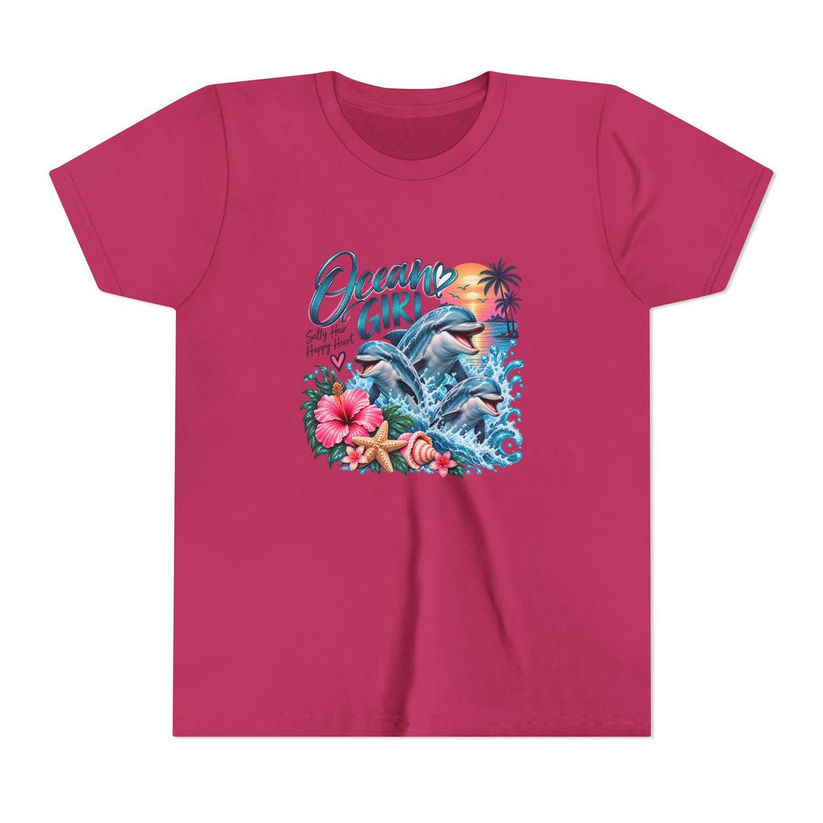 Ocean Girl Youth Tee — Dolphin Beach Graphic Tee for Kids