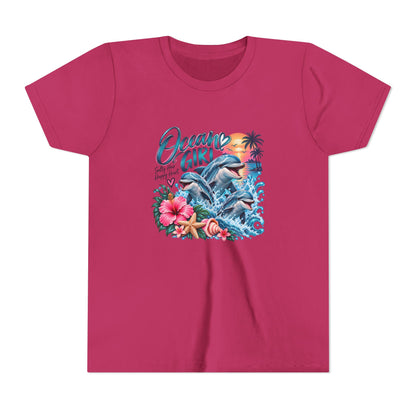 Ocean Girl Youth Tee — Dolphin Beach Graphic Tee for Kids