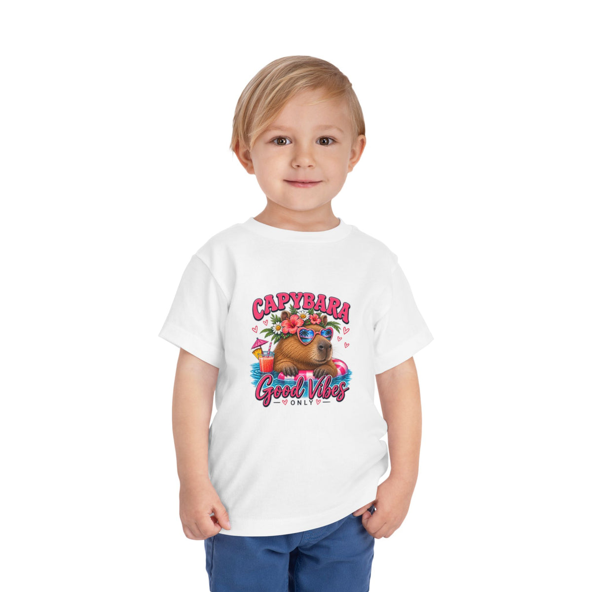 Capybara Good Vibes Toddler Tee - Cute Tropical Animal Shirt