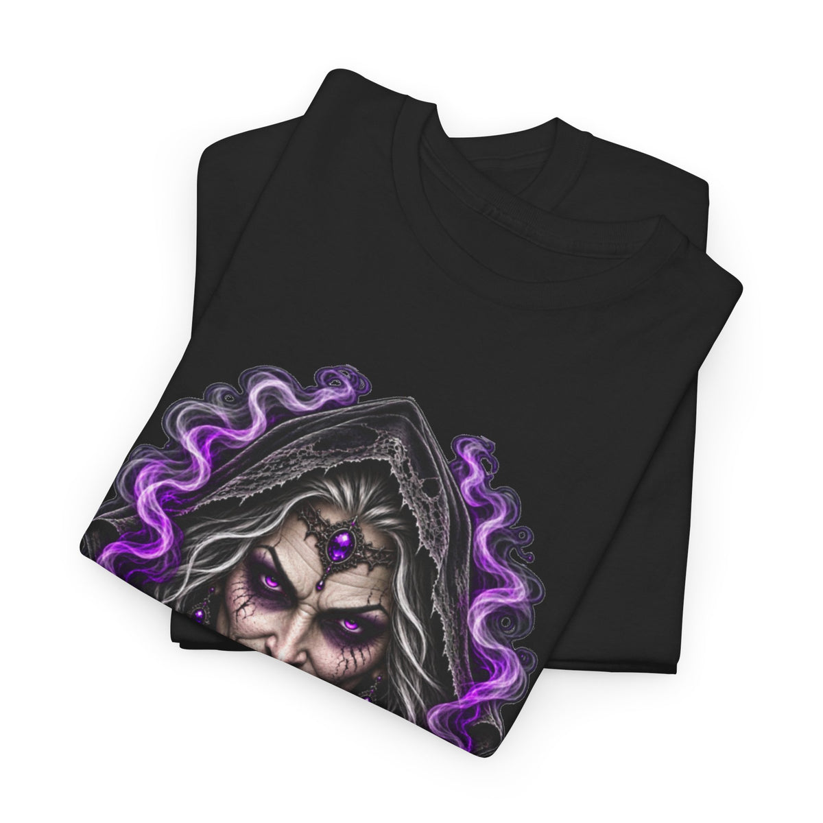 Witch Hood Graphic Tee — Dark Mystic Sorceress Shirt (Purple Drip)