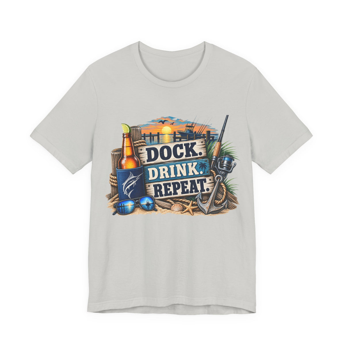 Dock. Drink. Repeat. Tee — Beach Bar Nautical T-Shirt for Boaters & Lake Lovers