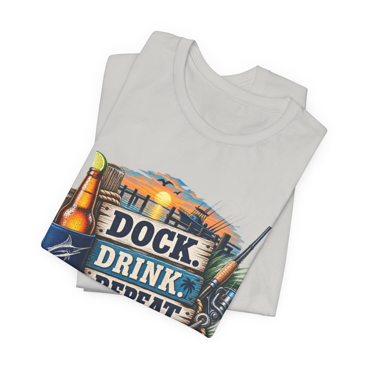 Dock. Drink. Repeat. Tee — Beach Bar Nautical T-Shirt for Boaters & Lake Lovers