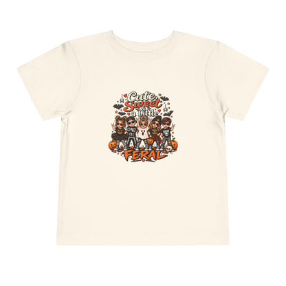 Toddler Tee — "Cute, Sweet, Little, Feral" Halloween Kids Graphic Shirt