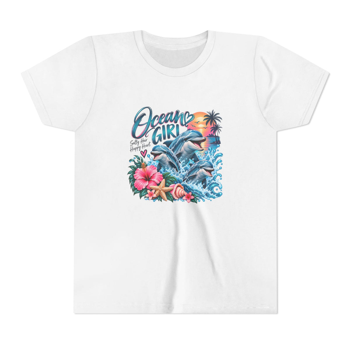 Ocean Girl Youth Tee — Dolphin Beach Graphic Tee for Kids