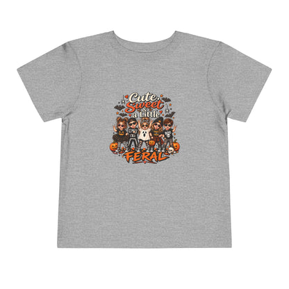 Toddler Tee — "Cute, Sweet, Little, Feral" Halloween Kids Graphic Shirt