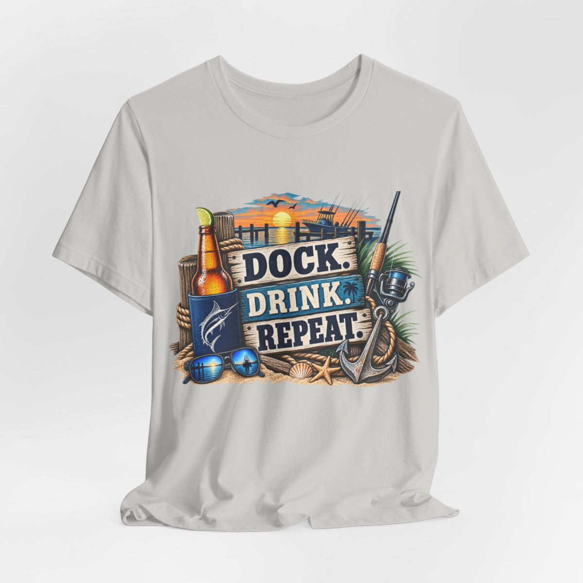Dock. Drink. Repeat. Tee — Beach Bar Nautical T-Shirt for Boaters & Lake Lovers