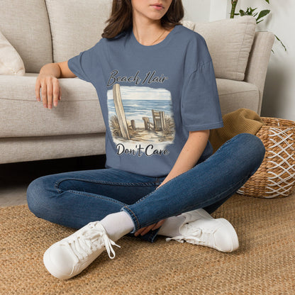 Beach Hair Don't Care T-Shirt — Coastal Surfboard & Chair Graphic Tee
