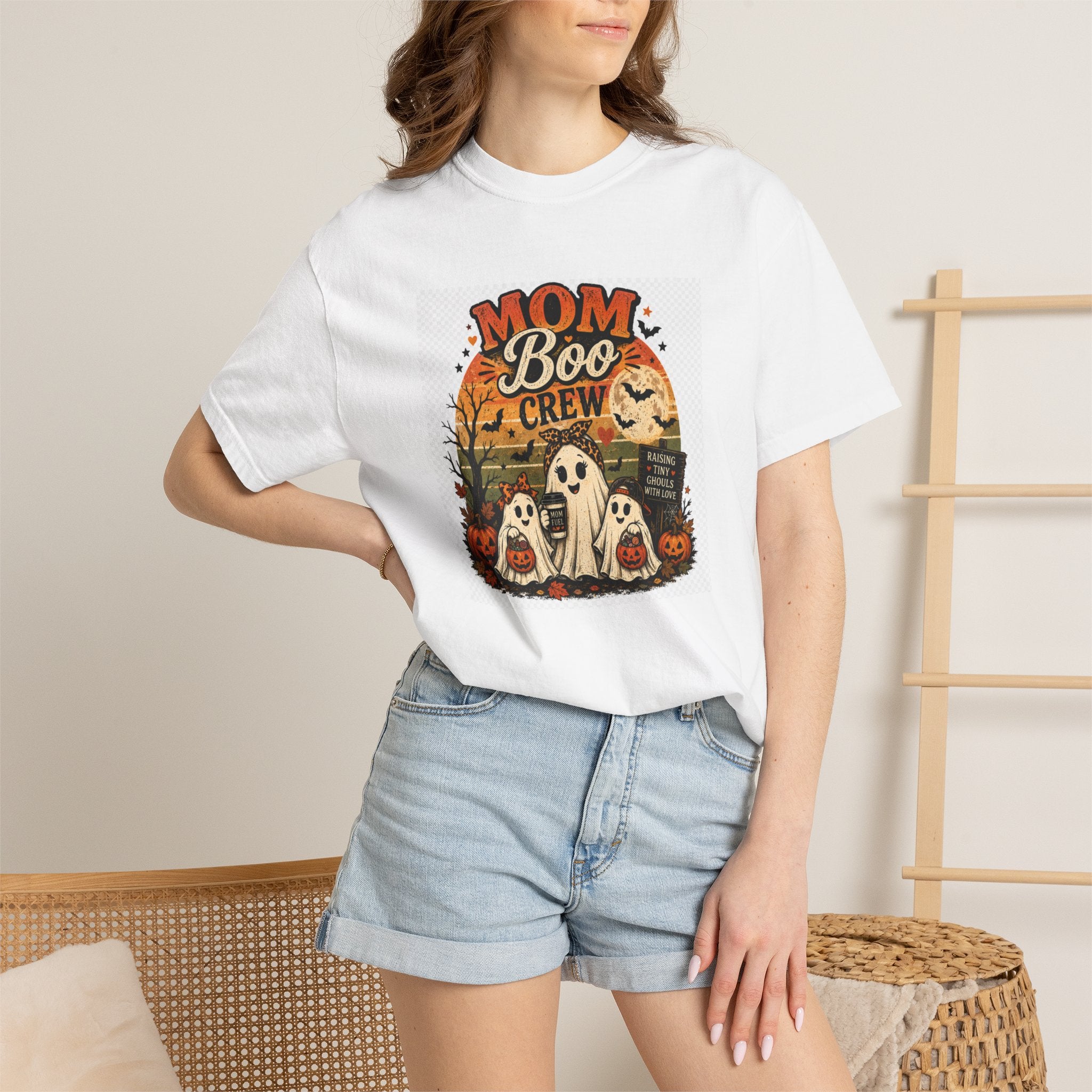 Mom Boo Crew Halloween T-Shirt — Cute Vintage Ghosts & Pumpkins Tee