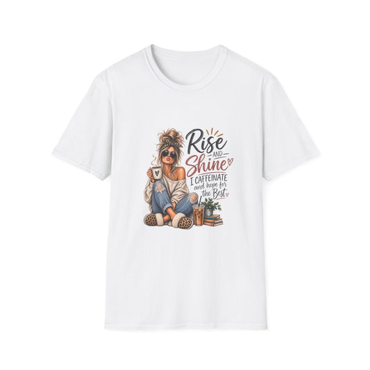 Rise and Shine Coffee T-Shirt — I Caffeinate and Hope for the Best Graphic Tee