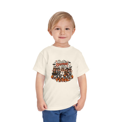 Toddler Tee — "Cute, Sweet, Little, Feral" Halloween Kids Graphic Shirt