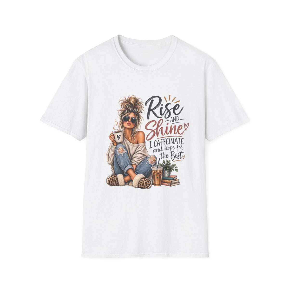 Rise and Shine Coffee Tee — 'I Caffeinate and Hope for the Best' Graphic T-Shirt