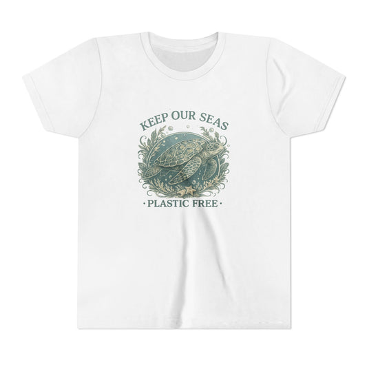 Youth T-Shirt - "Keep Our Seas Plastic Free" Sea Turtle Eco Conservation Tee