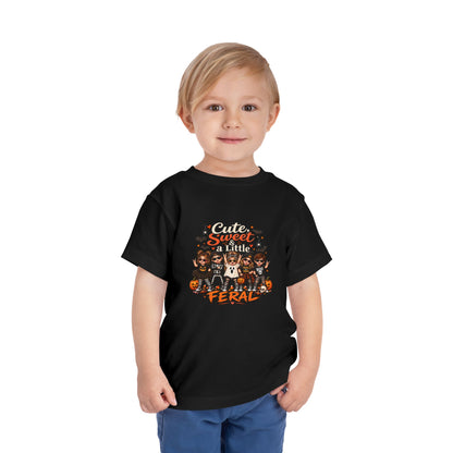 Toddler Tee — "Cute, Sweet, Little, Feral" Halloween Kids Graphic Shirt