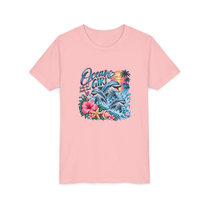 Ocean Girl Youth Tee — Dolphin Beach Graphic Tee for Kids