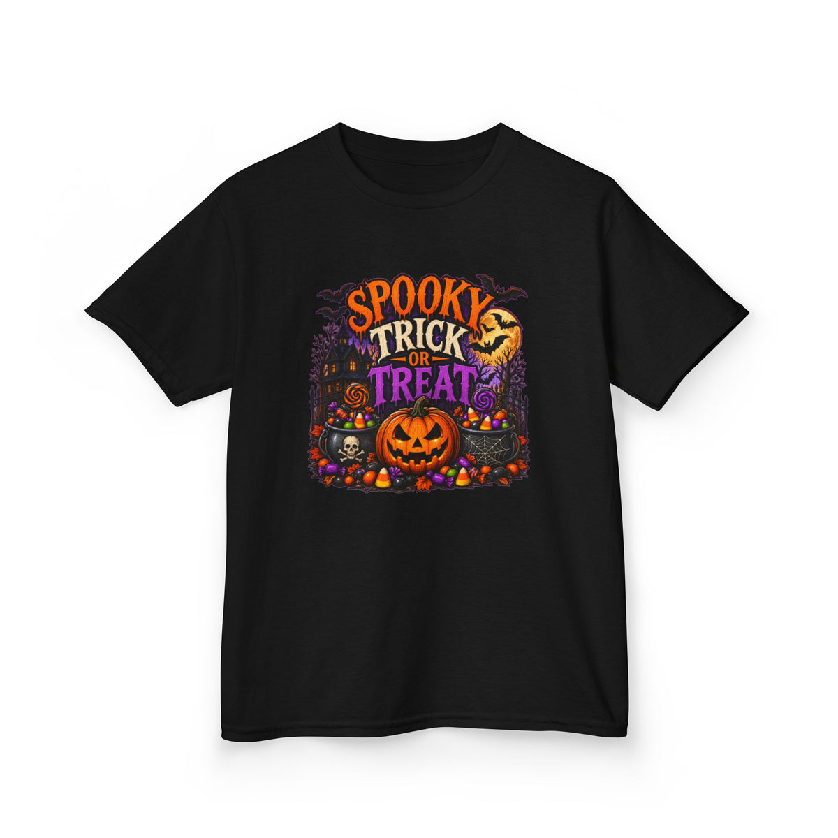 Trick or Treat Halloween Pumpkin Kids Tee | Jack-o'-Lantern, Haunted House