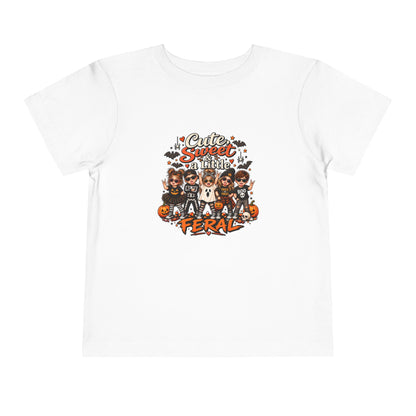 Toddler Tee — "Cute, Sweet, Little, Feral" Halloween Kids Graphic Shirt
