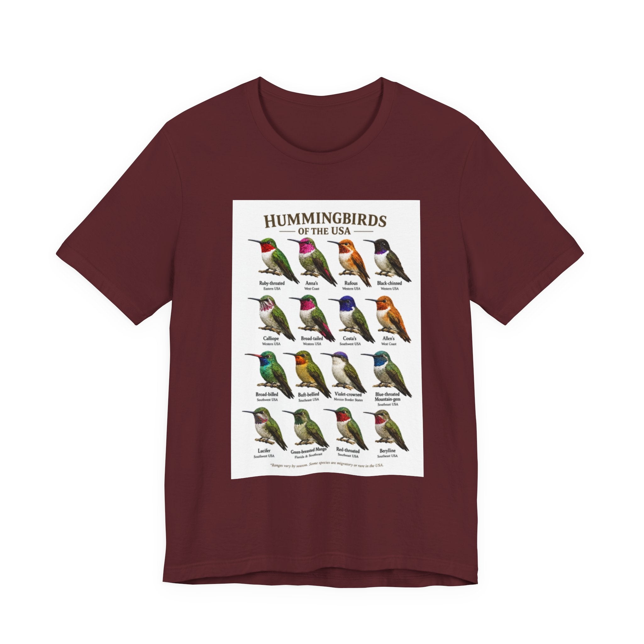 Hummingbirds of the USA Tee | Illustrations and Names of 16 Species