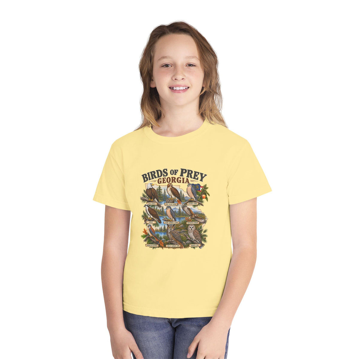 Youth Tee — 'Birds of Prey Georgia' Illustrated Wildlife Graphic