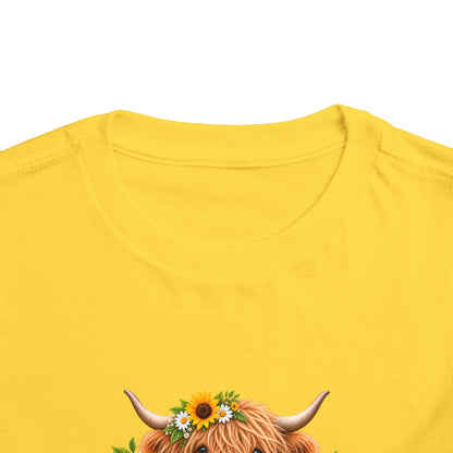 Hello Sunshine Toddler Tee — Sunflower Highland Cow Kids Shirt