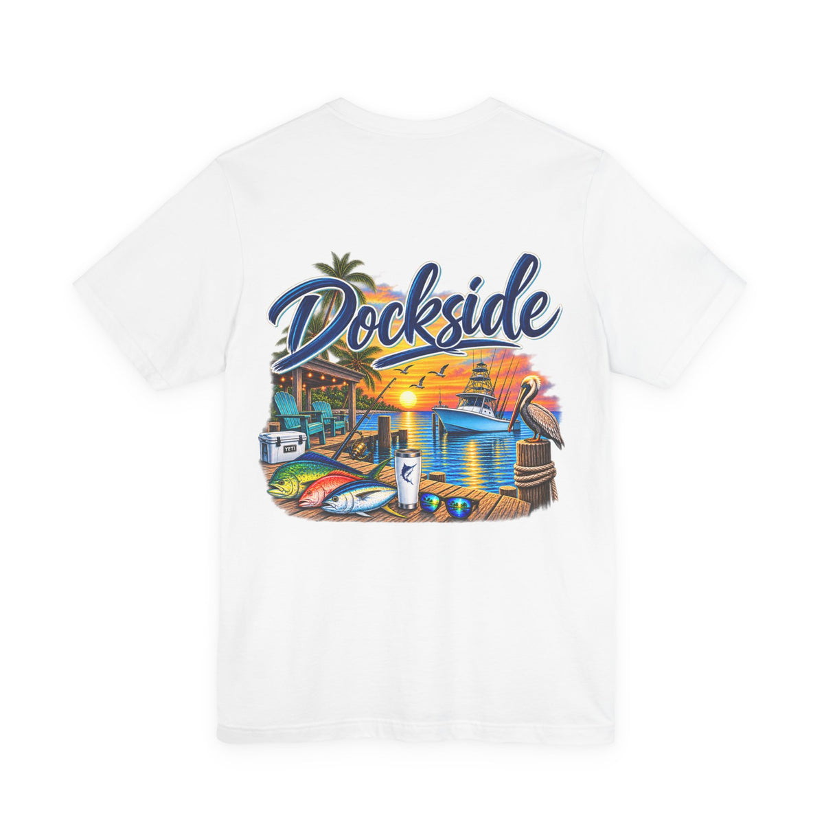 Dockside Sunset Tee — Tropical Marina Graphic T-Shirt