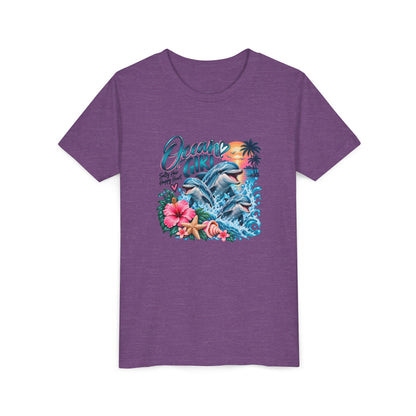 Ocean Girl Youth Tee — Dolphin Beach Graphic Tee for Kids
