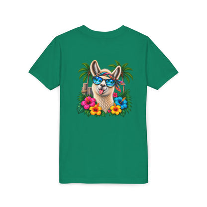 Youth Tee — Tropical Llama Sunglasses Summer Graphic
