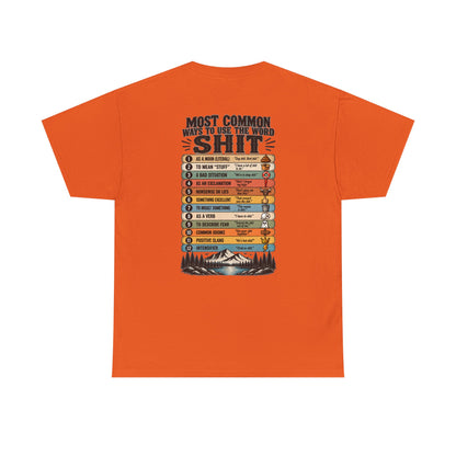 Camping Humor T‑Shirt — “Most Common Shit” Outdoor Checklist Tee