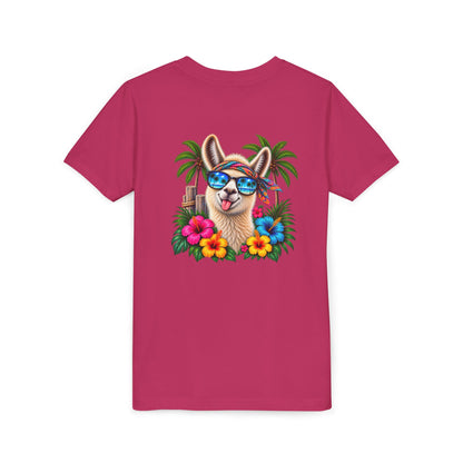 Youth Tee — Tropical Llama Sunglasses Summer Graphic
