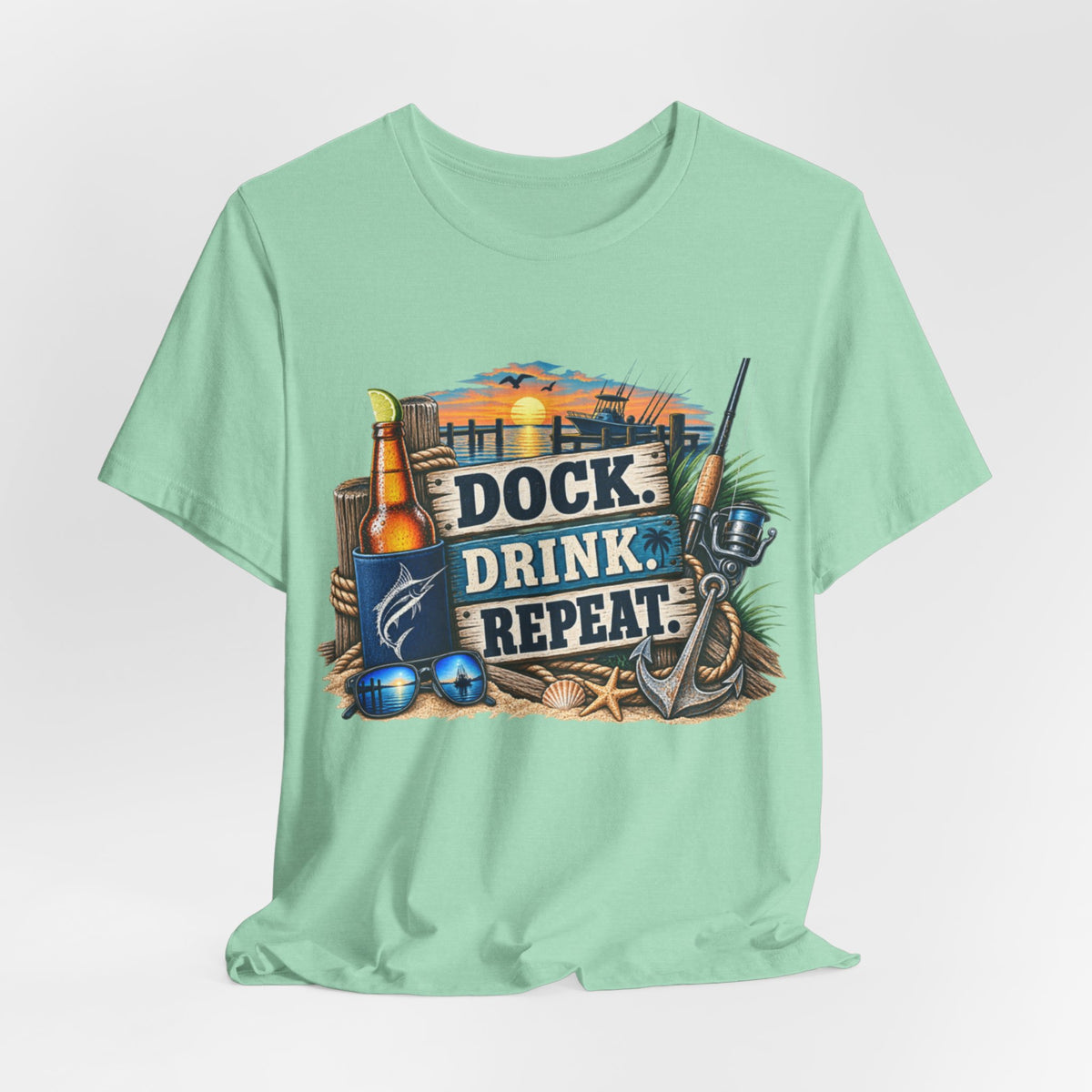 Dock. Drink. Repeat. Tee — Beach Bar Nautical T-Shirt for Boaters & Lake Lovers