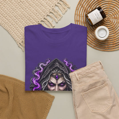 Witch Hood Graphic Tee — Dark Mystic Sorceress Shirt (Purple Drip)