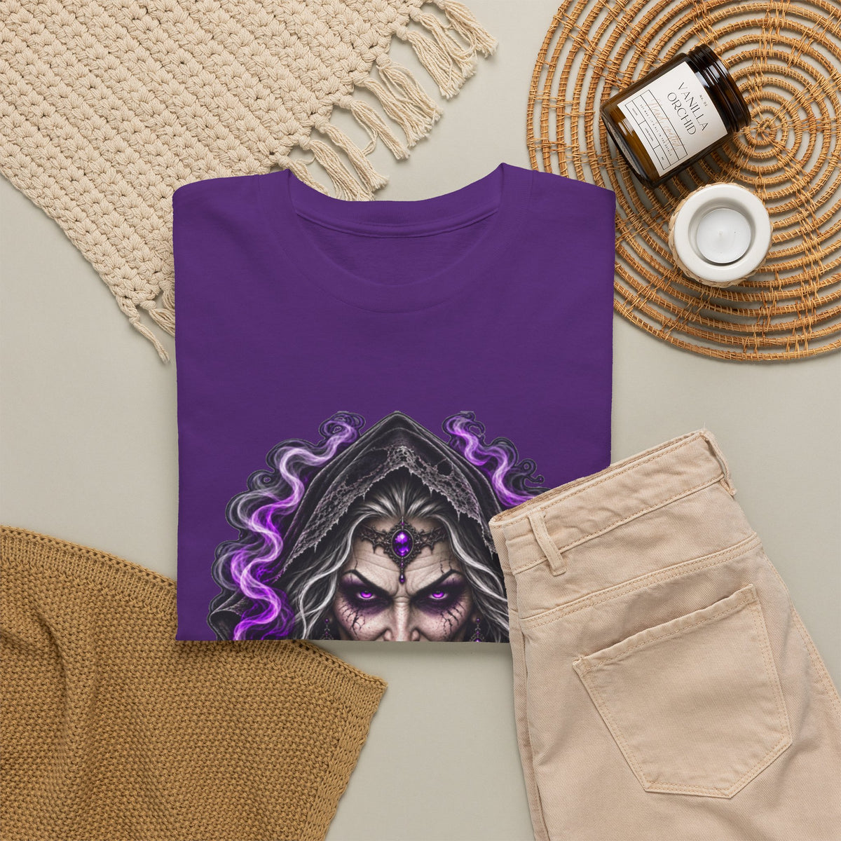 Witch Hood Graphic Tee — Dark Mystic Sorceress Shirt (Purple Drip)