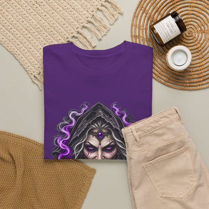 Witch Hood Graphic Tee — Dark Mystic Sorceress Shirt (Purple Drip)