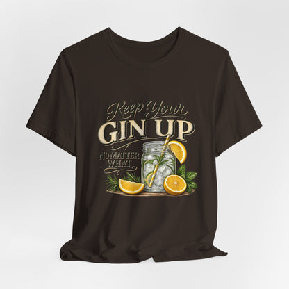 Keep Your Gin Up T-Shirt – Funny Gin Cocktail Tee with Lemon Illustration