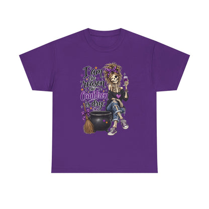 Witchy Skeleton Tee — "I’m the Reason the Cauldron is Dry" Halloween Shirt