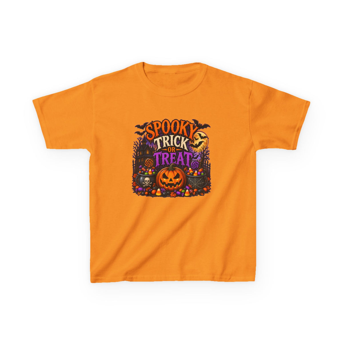 Trick or Treat Halloween Pumpkin Kids Tee | Jack-o'-Lantern, Haunted House
