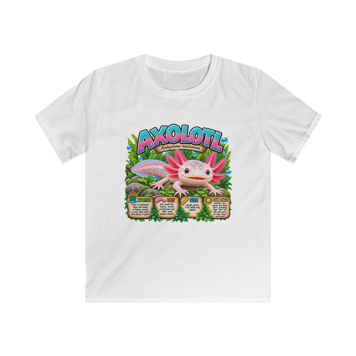 Kids Axolotl Tee — Cute Pink Axolotl Graphic Shirt for Children