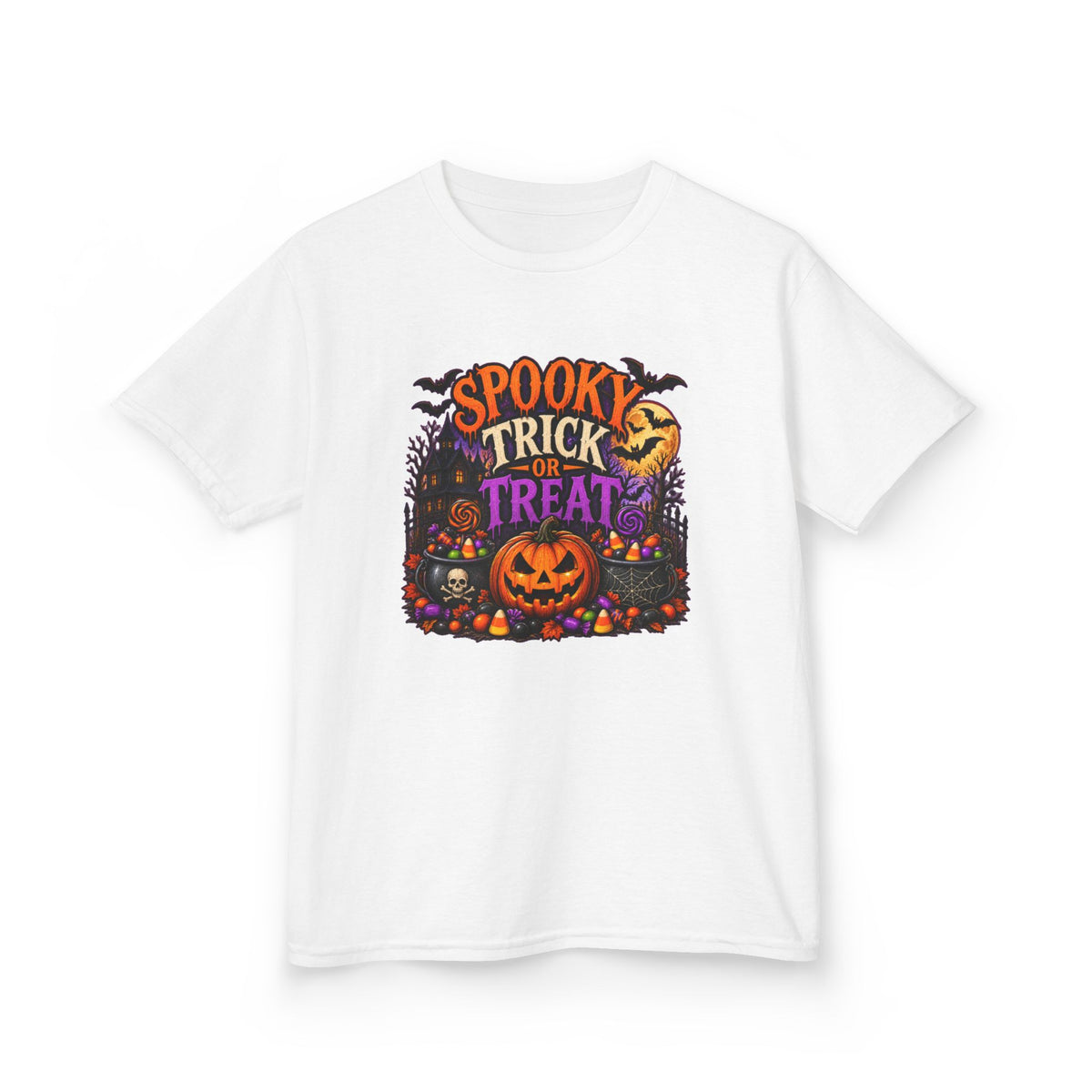 Trick or Treat Halloween Pumpkin Kids Tee | Jack-o'-Lantern, Haunted House
