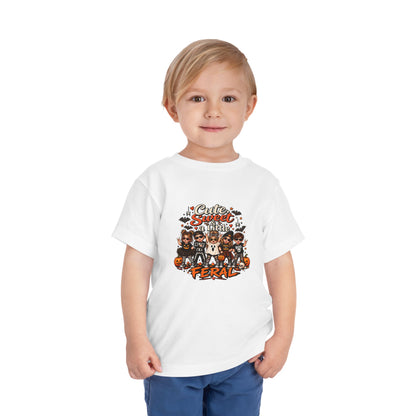 Toddler Tee — "Cute, Sweet, Little, Feral" Halloween Kids Graphic Shirt