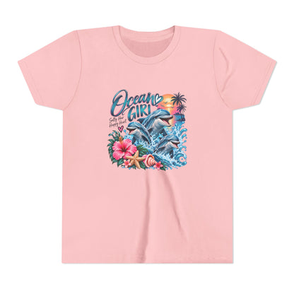 Ocean Girl Youth Tee — Dolphin Beach Graphic Tee for Kids