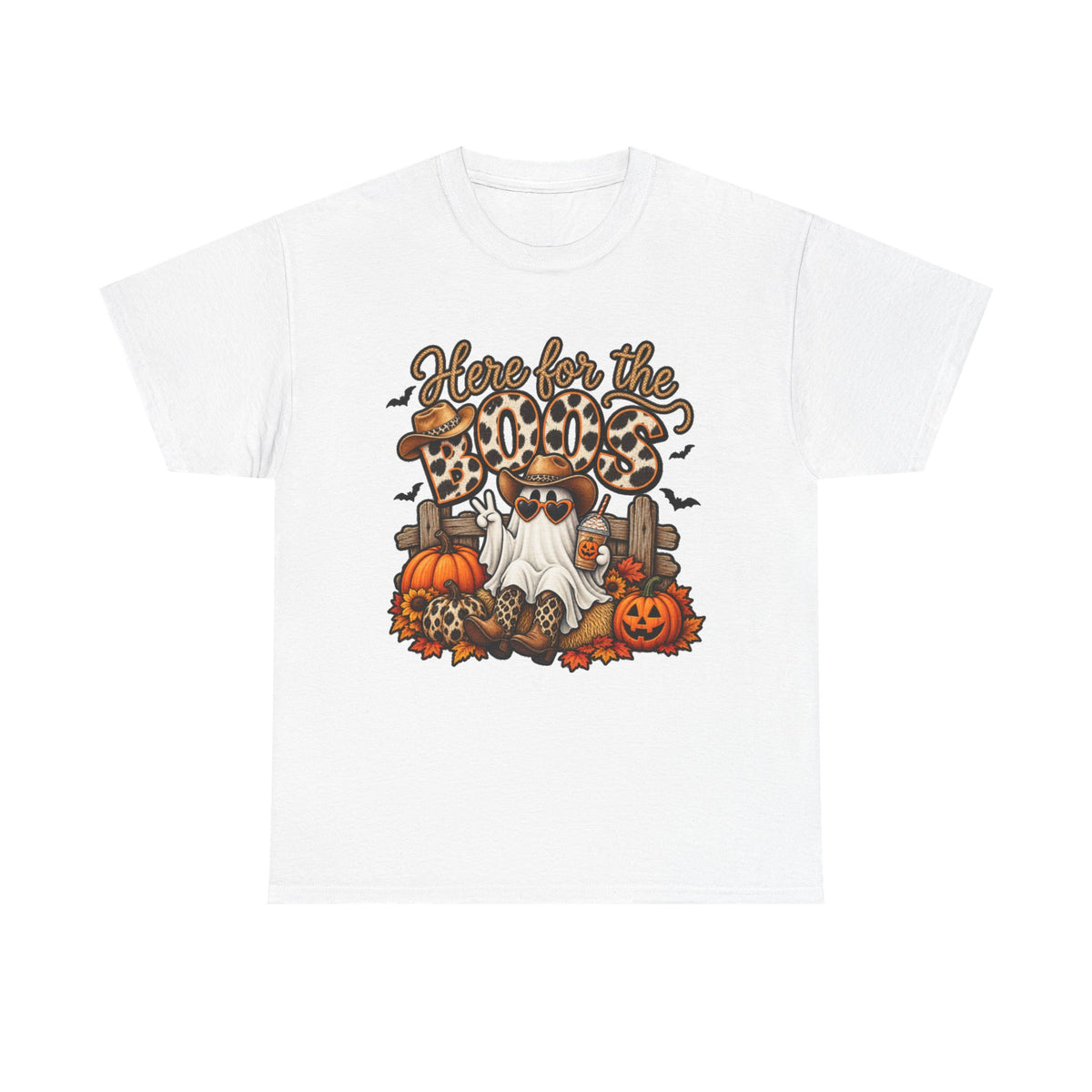 Here for the Boos Halloween T-Shirt – Leopard Ghost Pumpkins Fall Tee