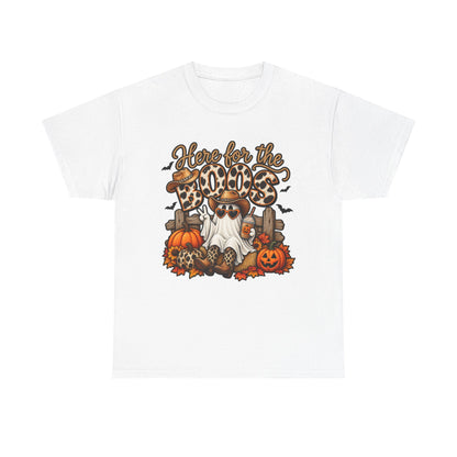 Here for the Boos Halloween T-Shirt – Leopard Ghost Pumpkins Fall Tee