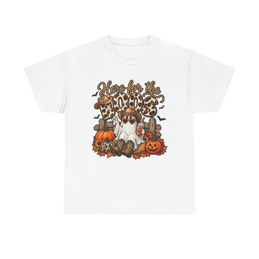 Here for the Boos Halloween T-Shirt – Leopard Ghost Pumpkins Fall Tee