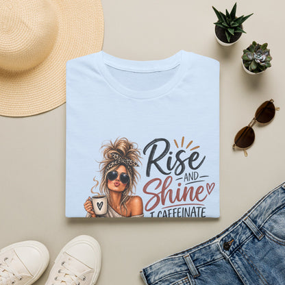 Rise and Shine Coffee Tee — 'I Caffeinate and Hope for the Best' Graphic T-Shirt